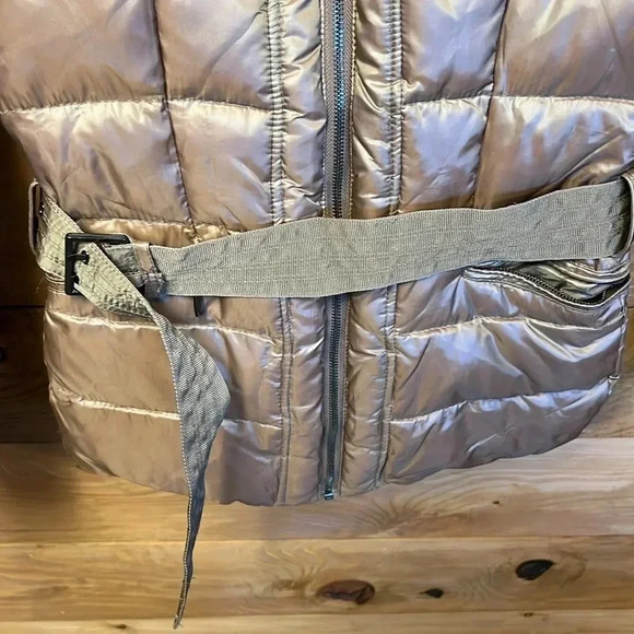 Zara woman down and Feather jacket Coat md gold high collar warm Belted Winter - Picture 4 of 8